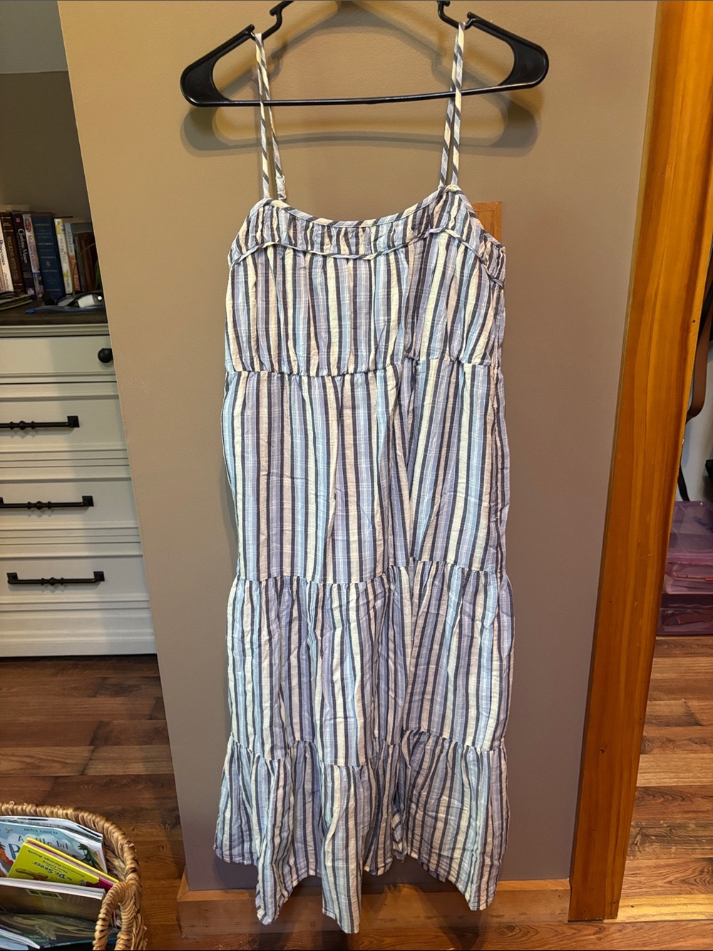 aerie Blue and White Striped Tiered Sundress